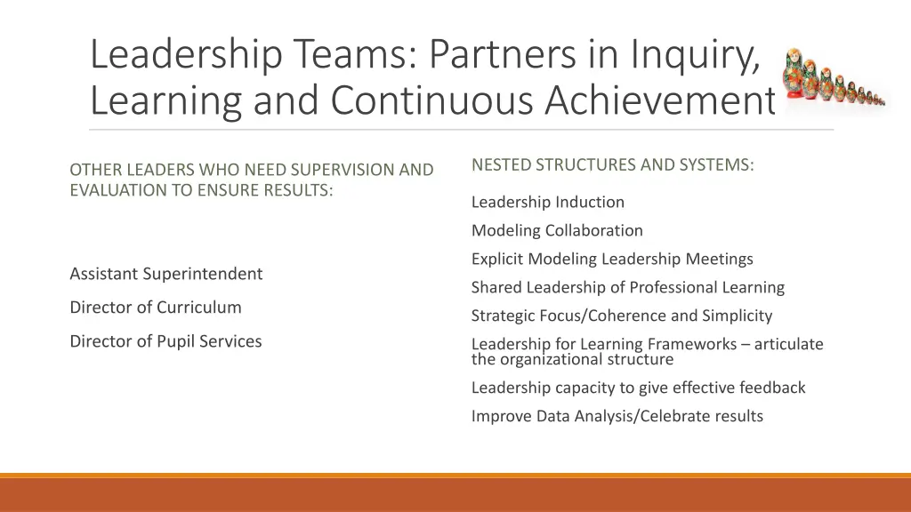 leadership teams partners in inquiry learning