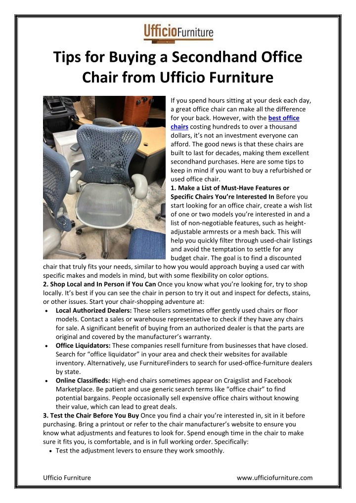 tips for buying a secondhand office chair from