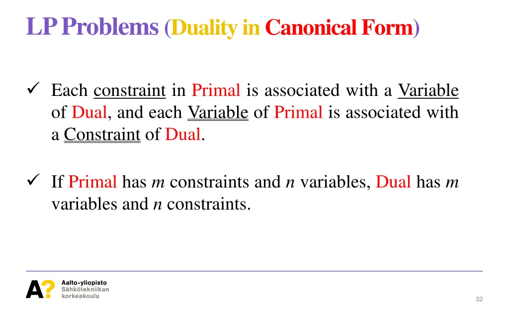 lp problems duality in canonical form 1