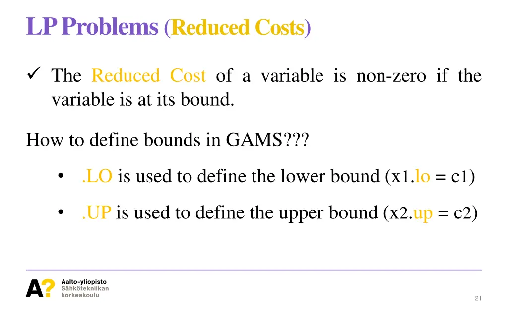 lp problems reduced costs 2