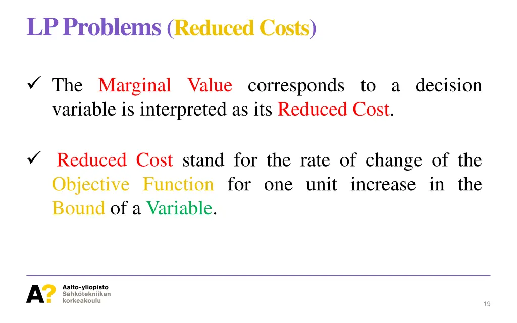 lp problems reduced costs