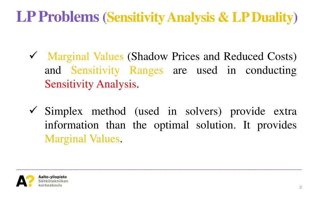 lp problems sensitivity analysis lp duality