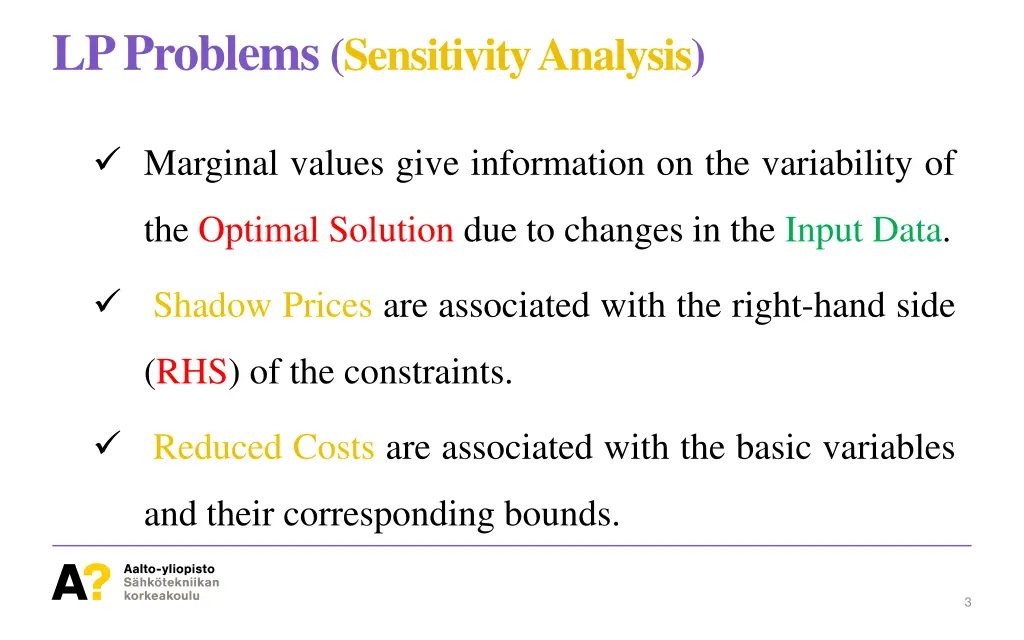 lp problems sensitivity analysis