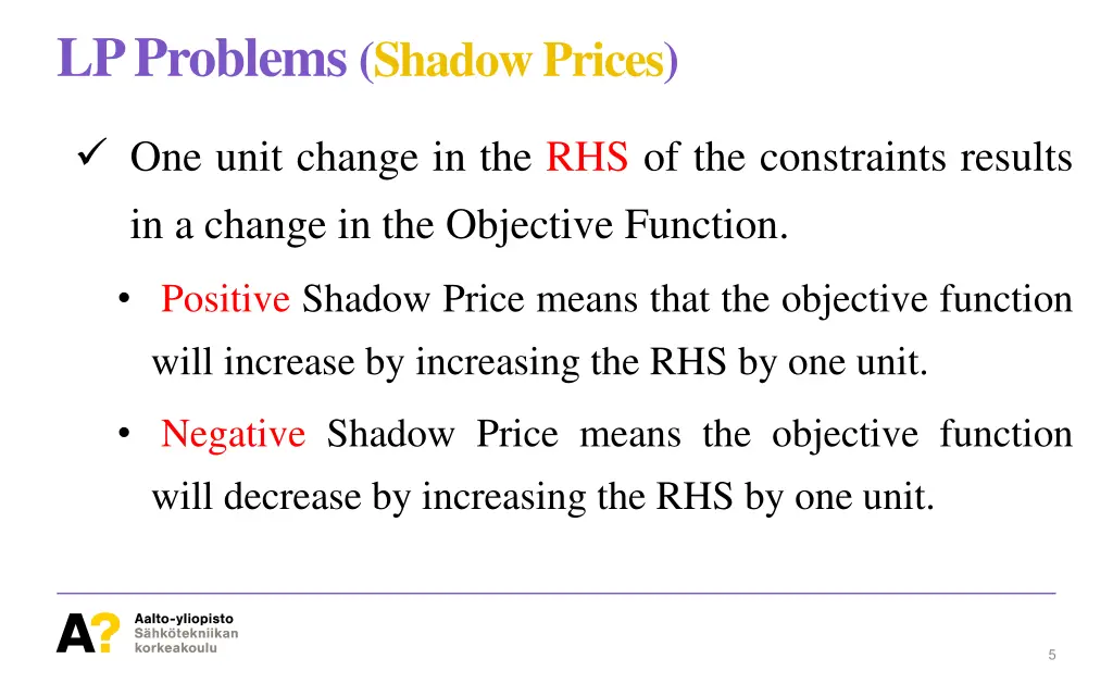 lp problems shadow prices