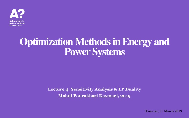 optimization methods in energy and power systems