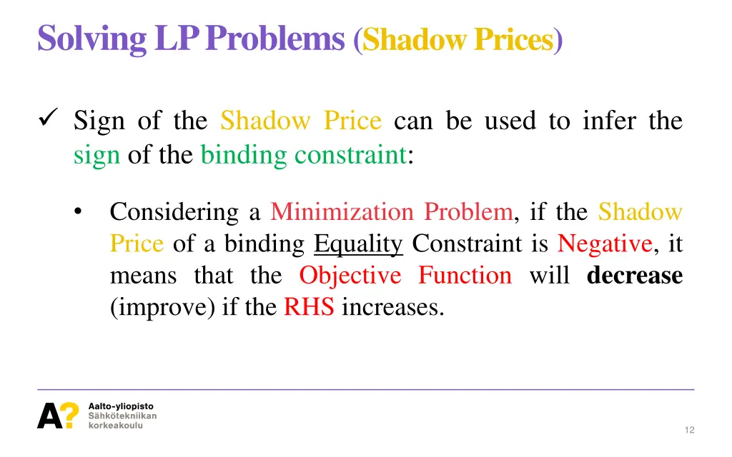 solving lp problems shadow prices