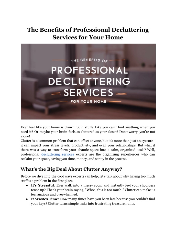 the benefits of professional decluttering