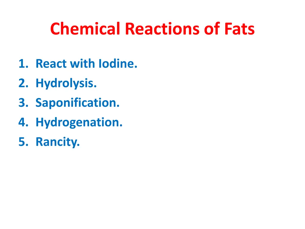 chemical reactions of fats