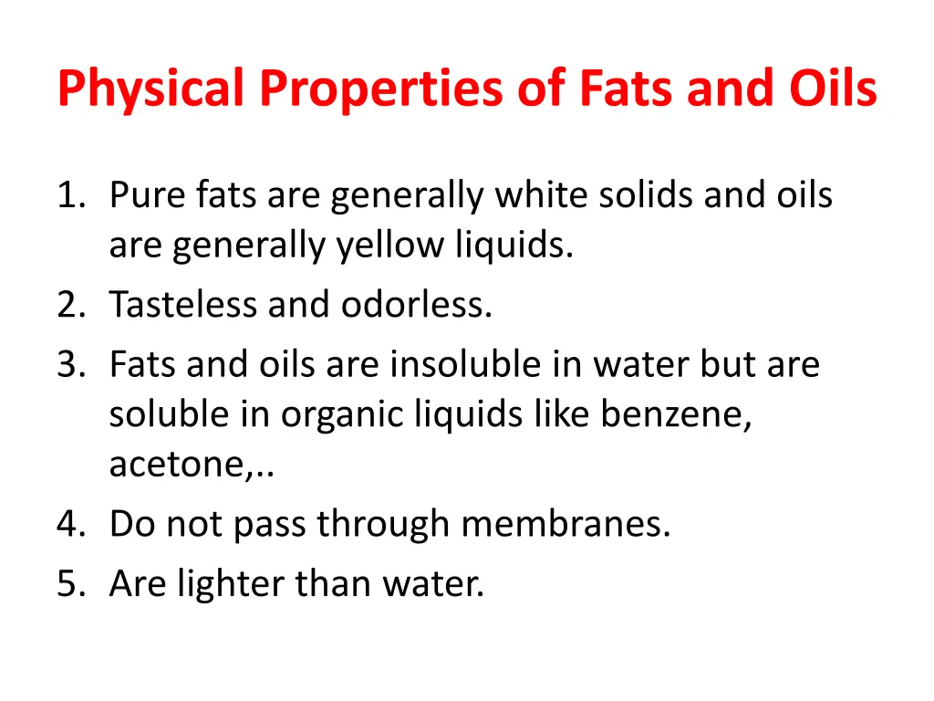 physical properties of fats and oils