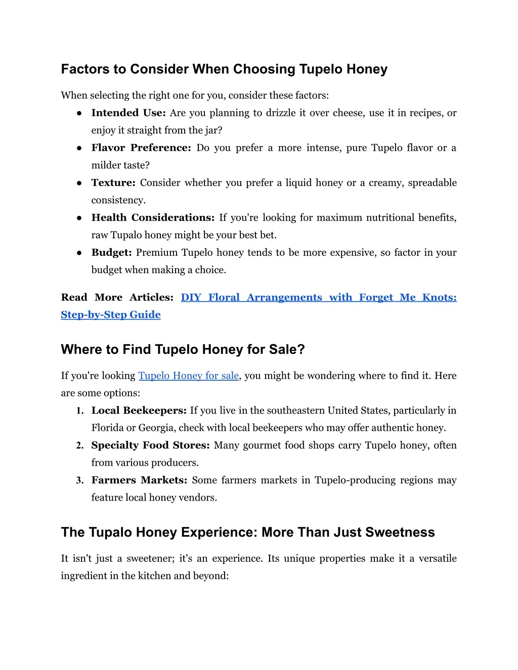 factors to consider when choosing tupelo honey