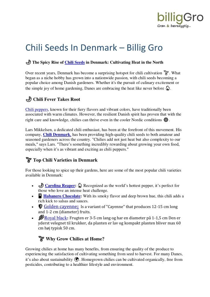 chili seeds in denmark billig gro