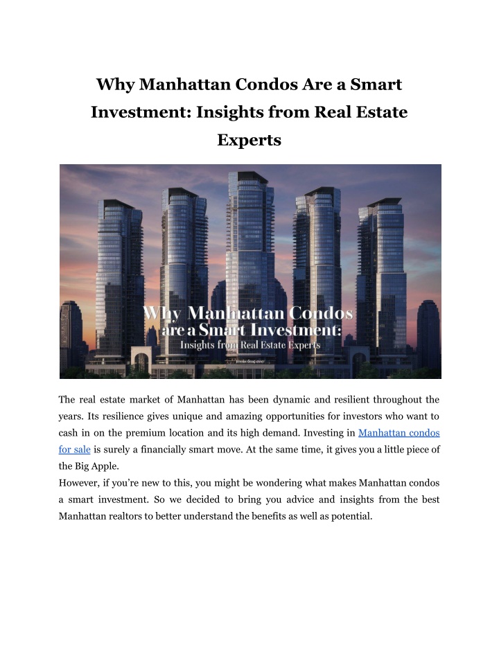 why manhattan condos are a smart