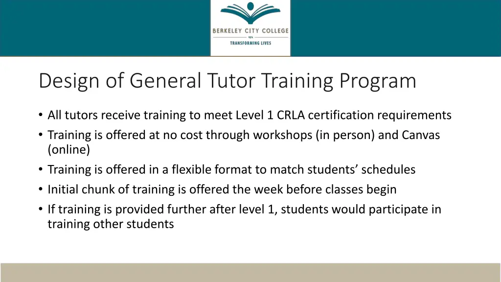 design of general tutor training program