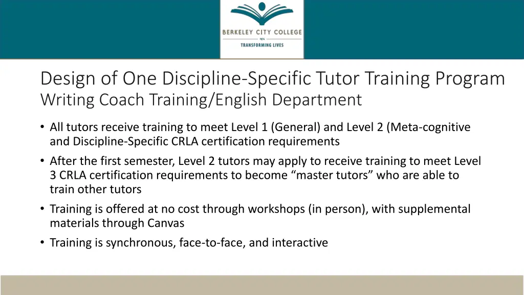 design of one discipline specific tutor training