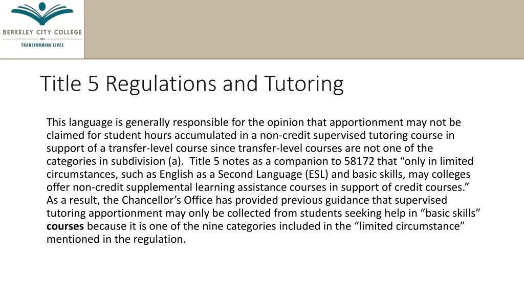 title 5 regulations and tutoring 5