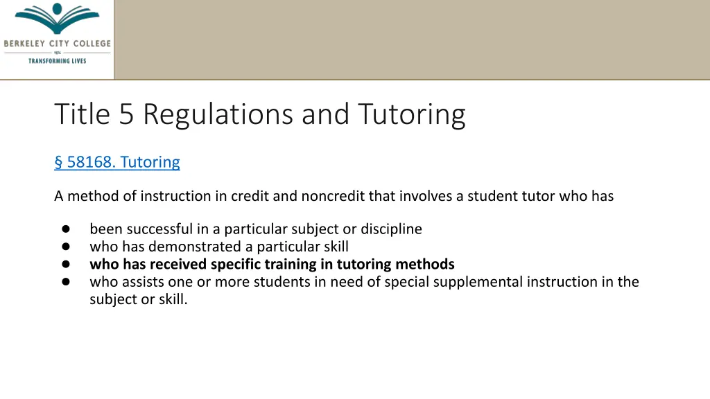 title 5 regulations and tutoring