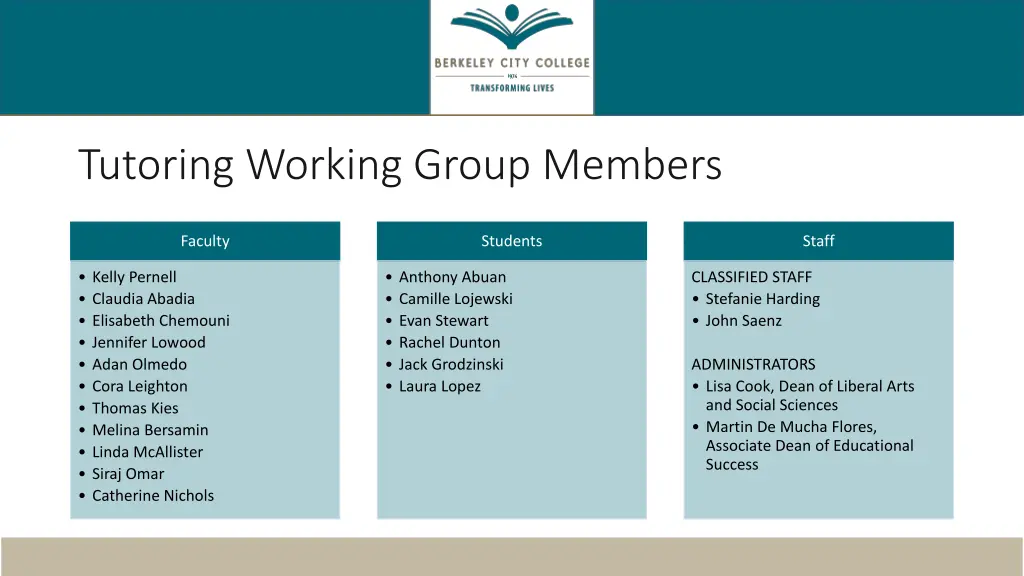 tutoring working group members