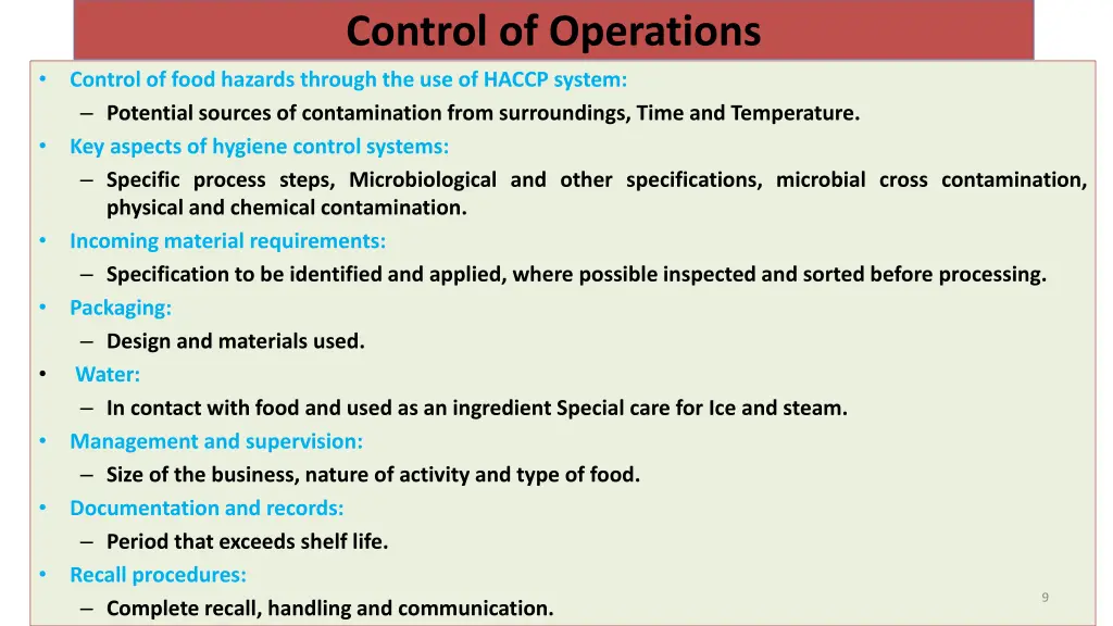 control of operations