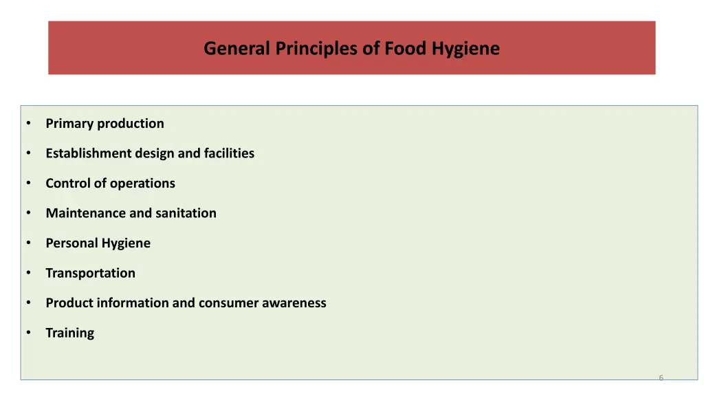 general principles of food hygiene