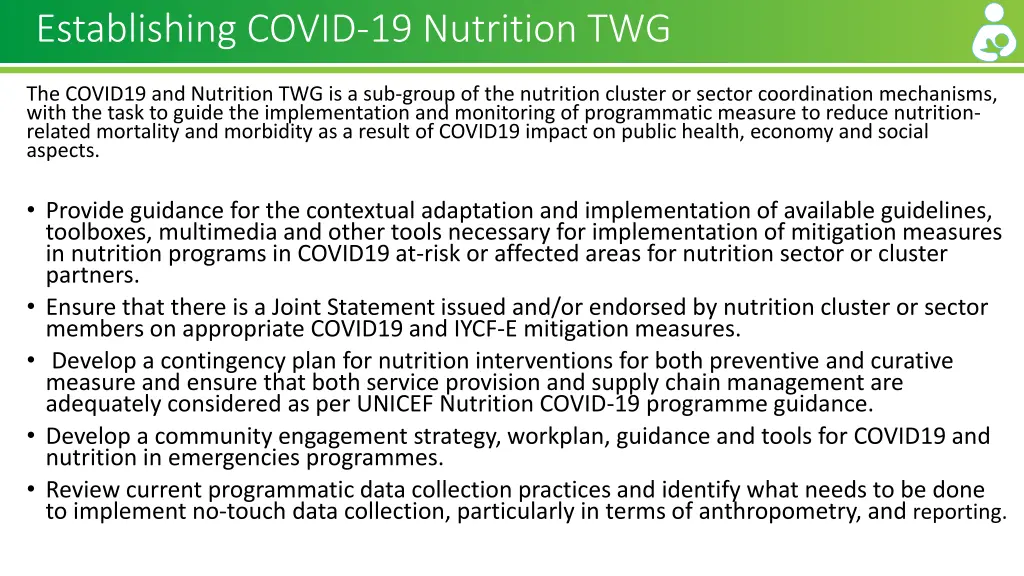 establishing covid 19 nutrition twg