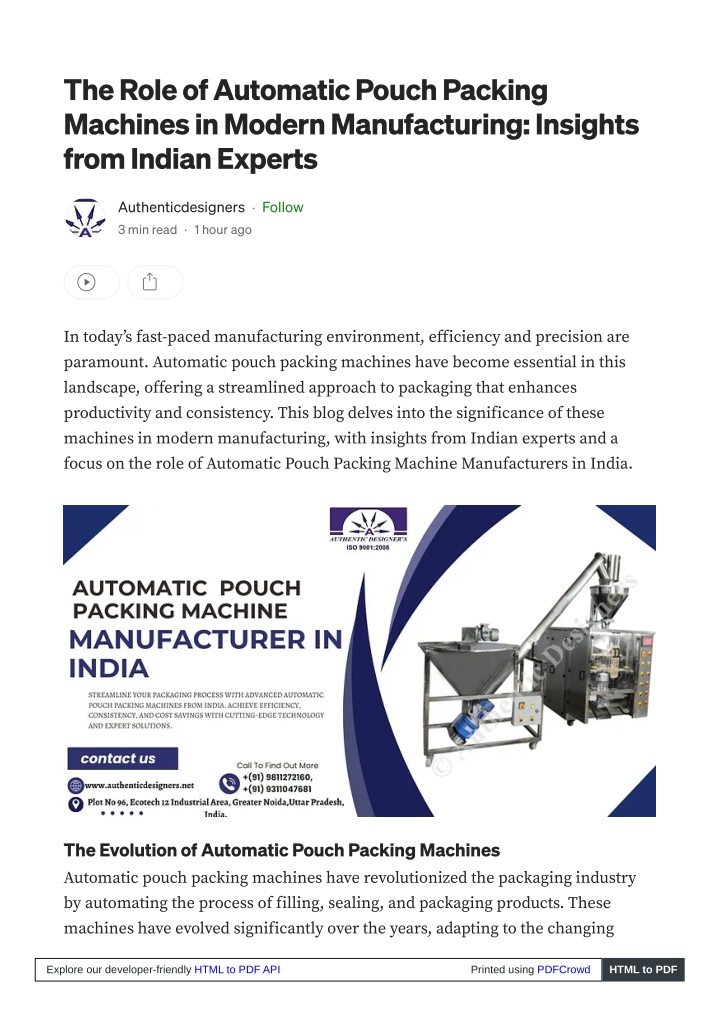 the role of automatic pouch packing machines