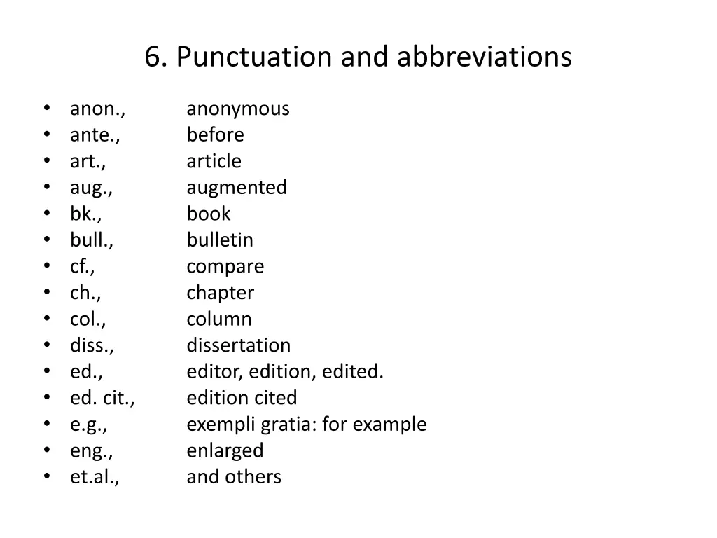 6 punctuation and abbreviations