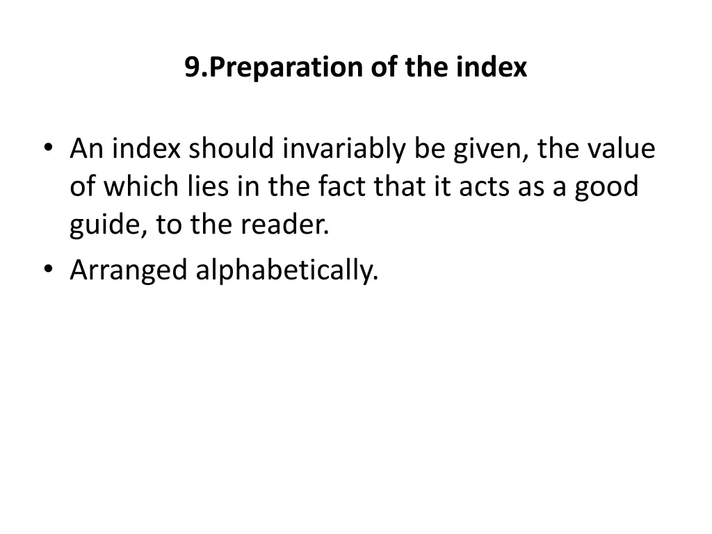 9 preparation of the index