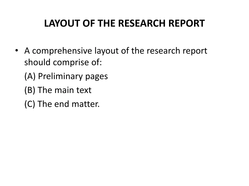 layout of the research report