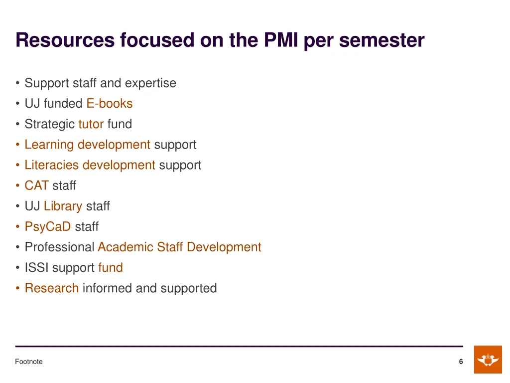 resources focused on the pmi per semester