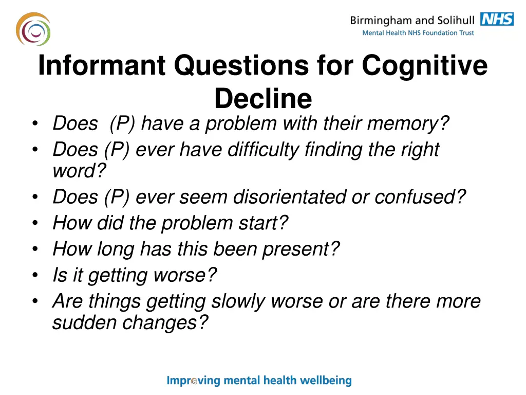 informant questions for cognitive decline does