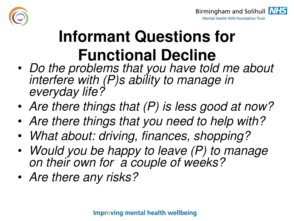 informant questions for functional decline