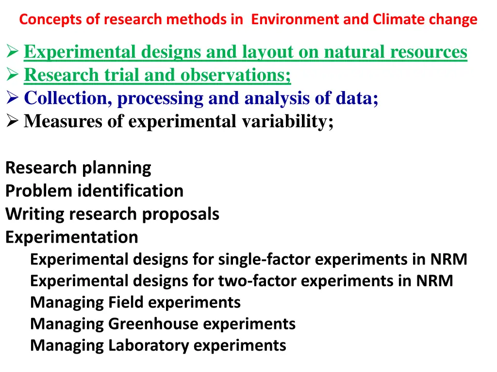 concepts of research methods in environment