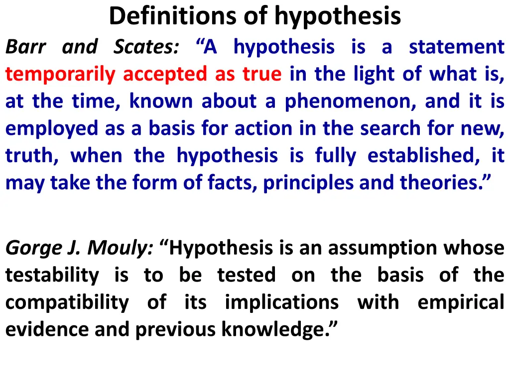 definitions of hypothesis barr and scates