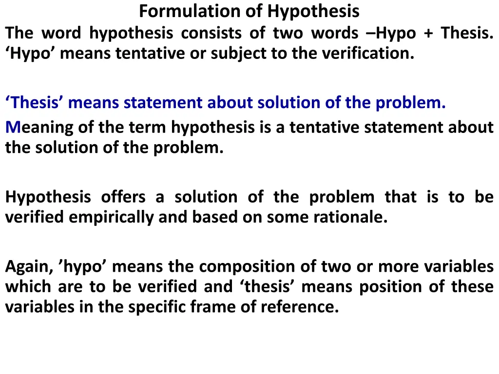 formulation of hypothesis