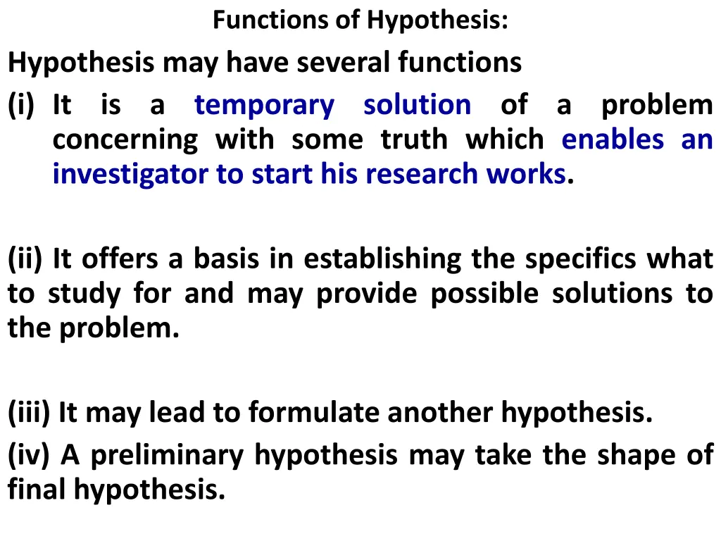 functions of hypothesis