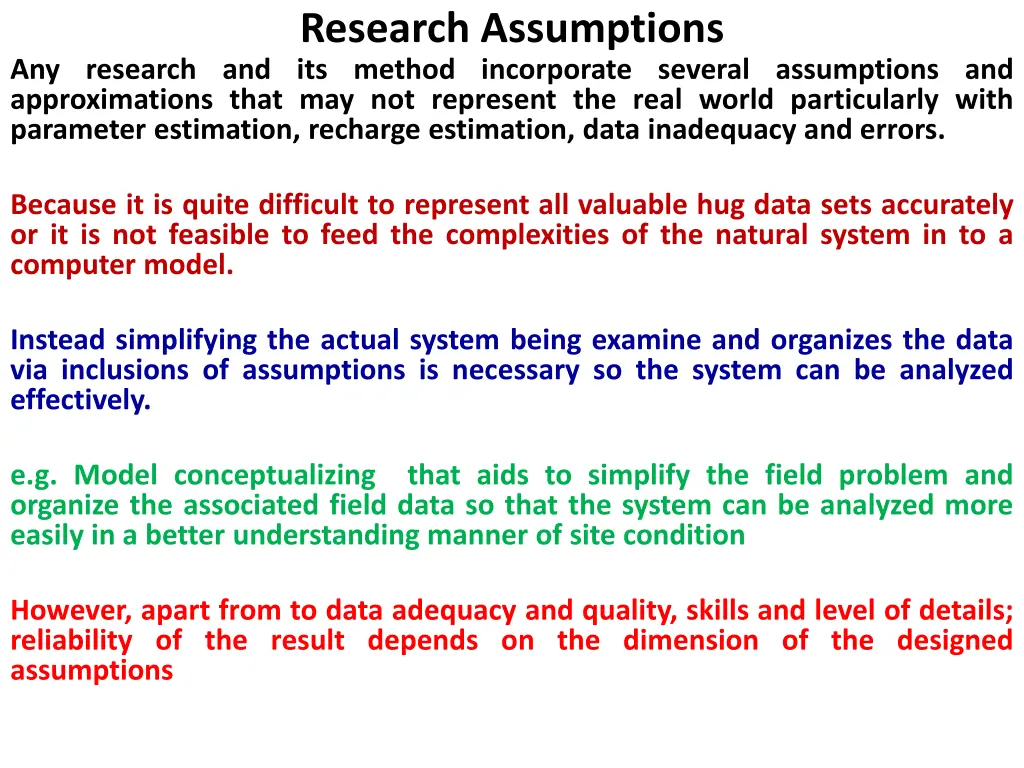 research assumptions