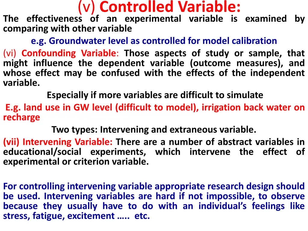 v controlled variable the effectiveness