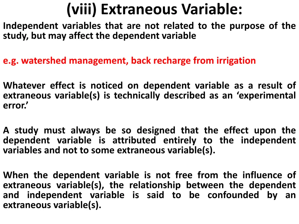 viii extraneous variable independent variables