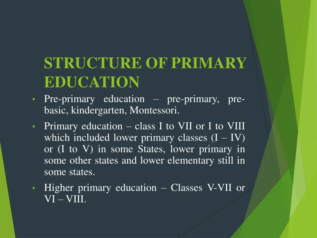 structure of primary education pre primary