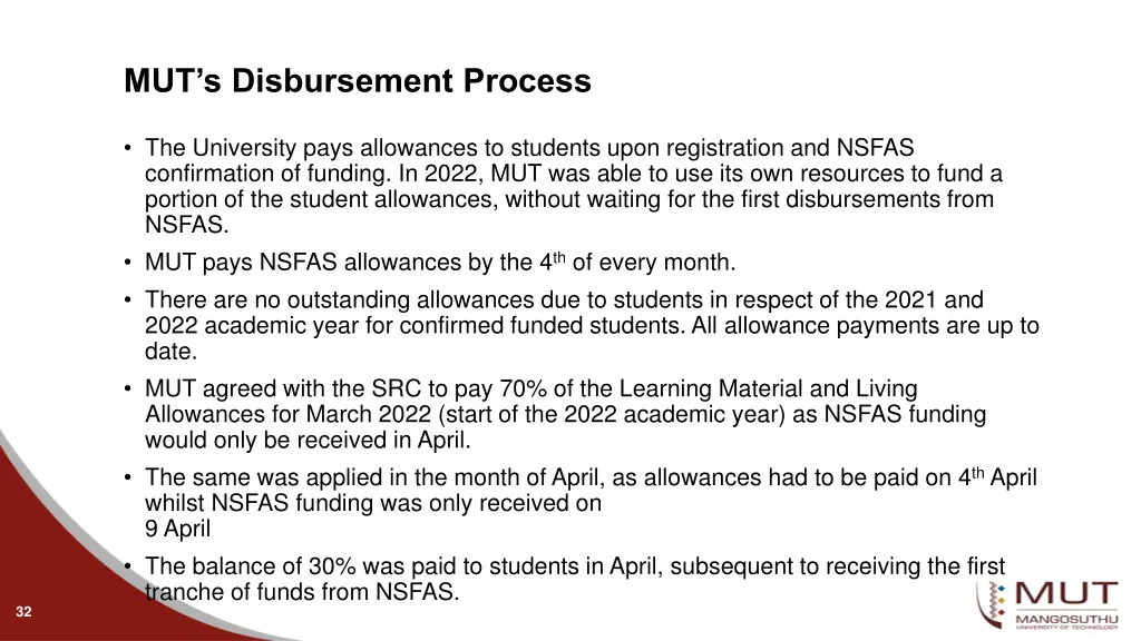 mut s disbursement process