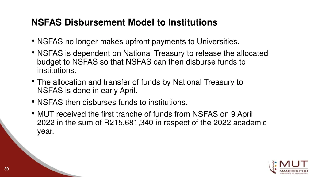 nsfas disbursement model to institutions