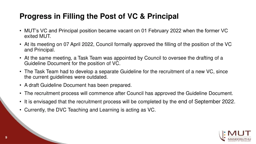 progress in filling the post of vc principal