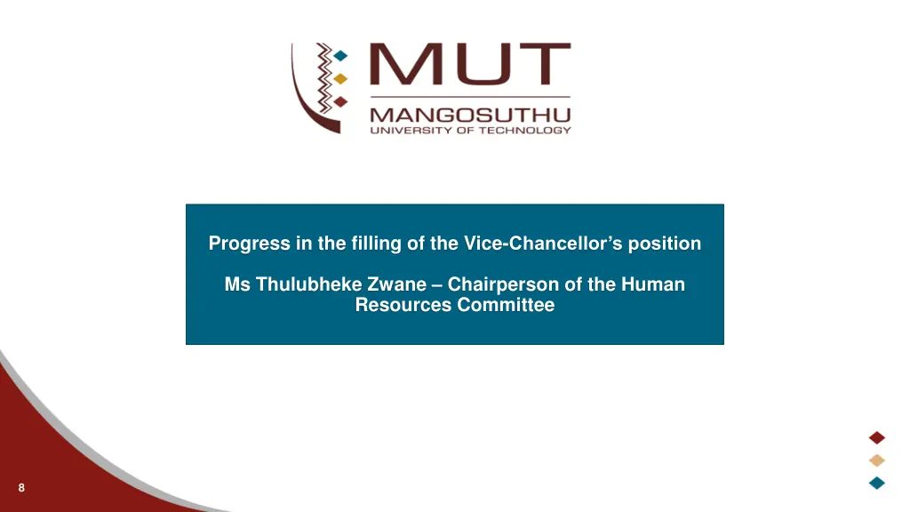 progress in the filling of the vice chancellor