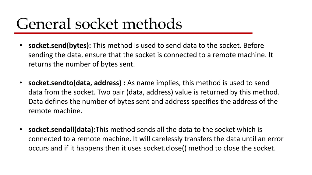 general socket methods