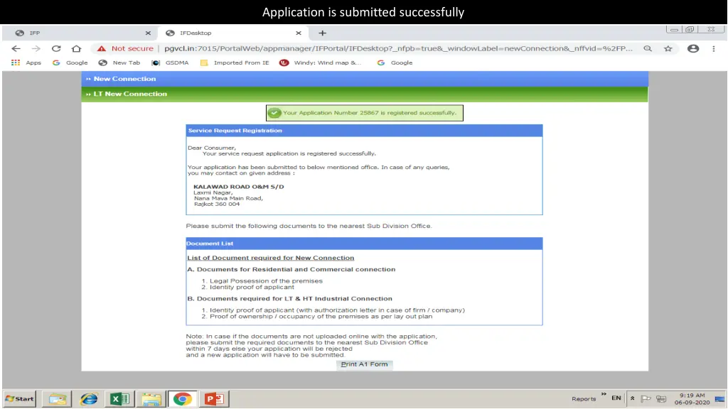 application is submitted successfully