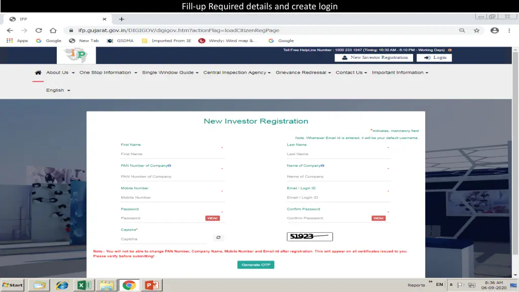 fill up required details and create login