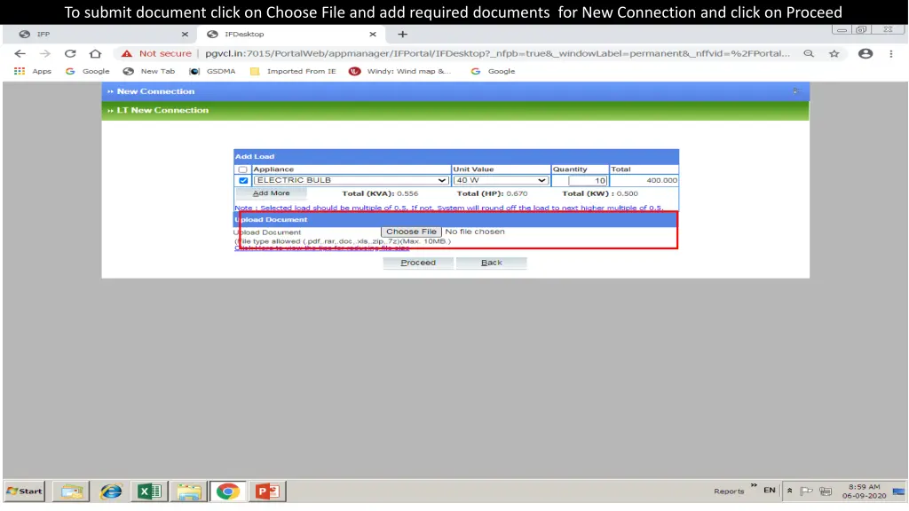 to submit document click on choose file