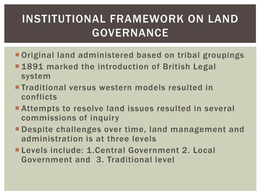 institutional framework on land governance