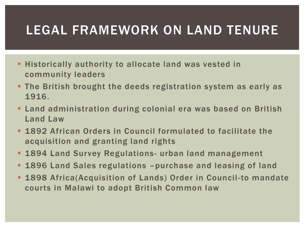 legal framework on land tenure