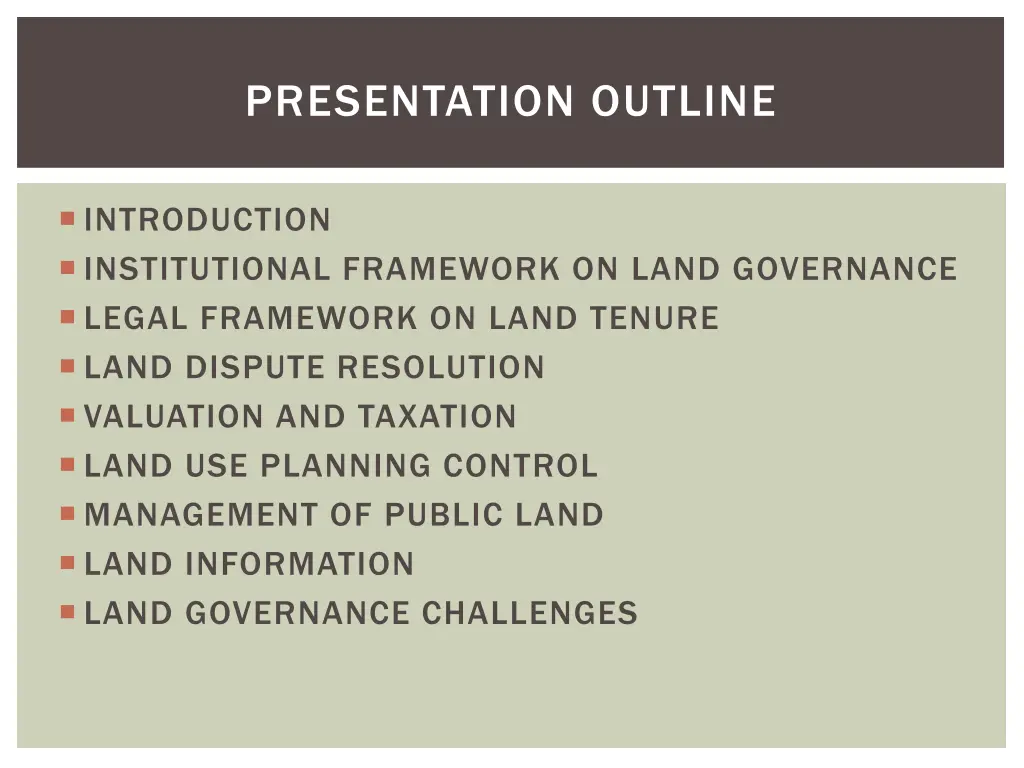 presentation outline